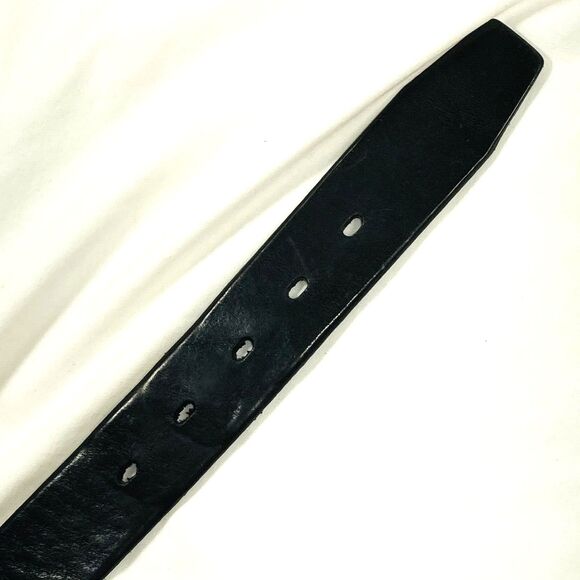 Fossil Vtg Logo Belt Skinny Black Leather Silver M L Unisex fits 31-35.5 waist - Picture 12 of 13